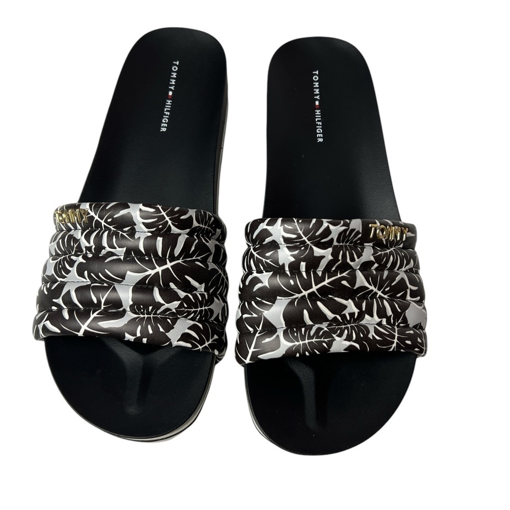 Tommy Hilfiger Bleci Slide Sandal Black Leaf 9.5